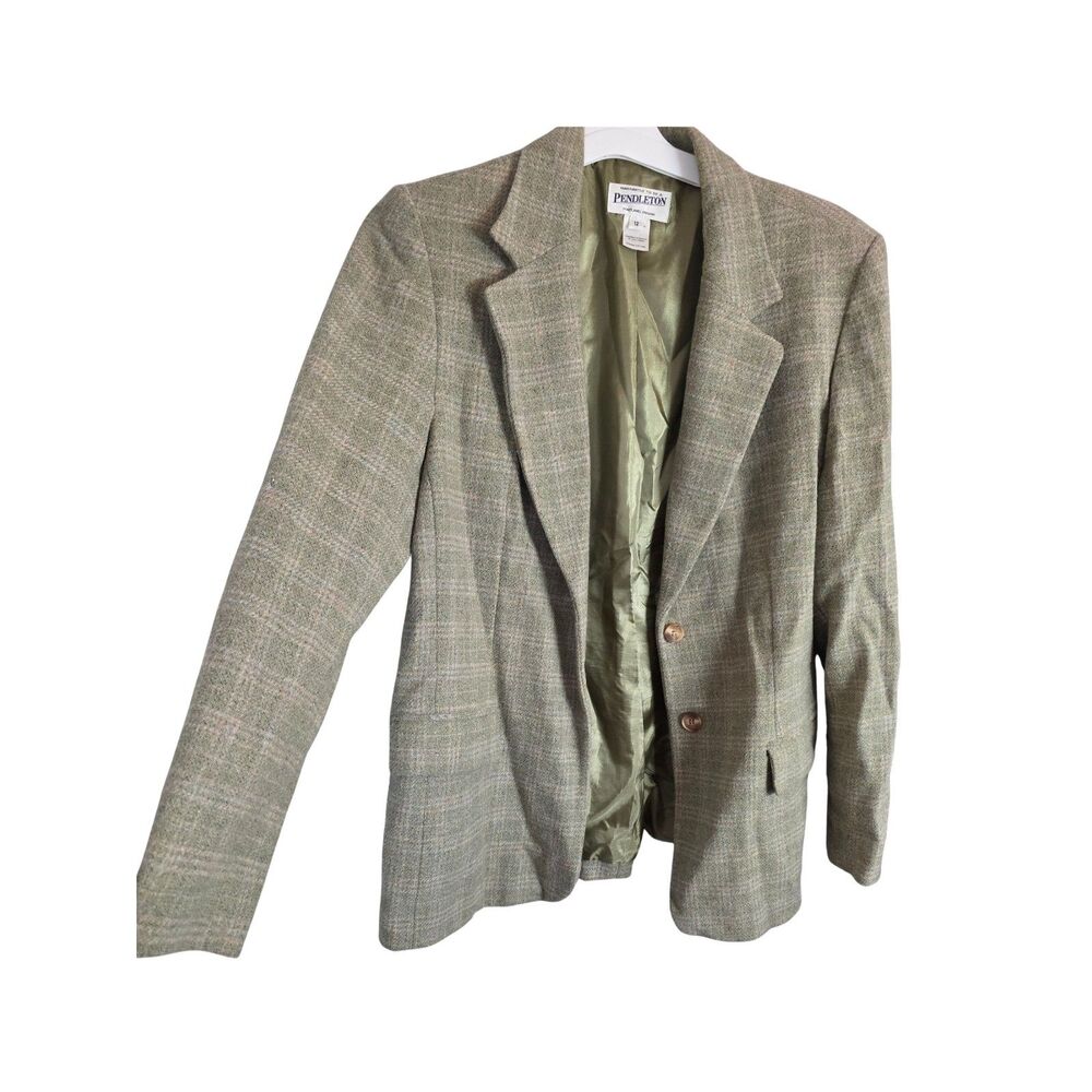 Pendleton Sage Green Plaid Wool Blend Lined Blazer Jacket 12